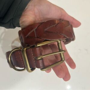Ralph Lauren Braided Leather Belt in Cognac with Brass Buckle
